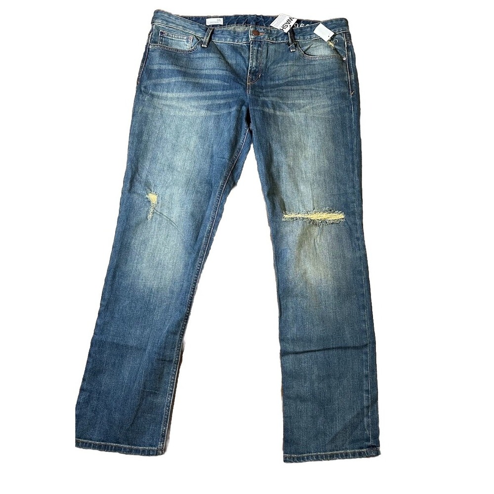 Gap 1969 Womens Sz 34RDenim Jeans Blue Real Straight Distressed Mid Rise Stretch